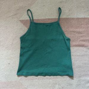 Turquoise/teal ribbed square neck midlength crop top cami from American Eagle